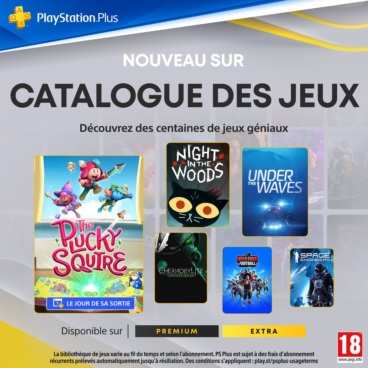 PlayStationFR's tweet photo. Le catalogue PlayStation Plus de septembre inclura à partir du 17 septembre :
📖 The Plucky Squire - Day one
🌲 Night in the Woods
🏞️ Far Cry 5
🛣️ Road 96

Et bien plus encore ! Voici toute la liste : https://t.co/mSR7VoQcAN https://t.co/AtX6ovVnPO