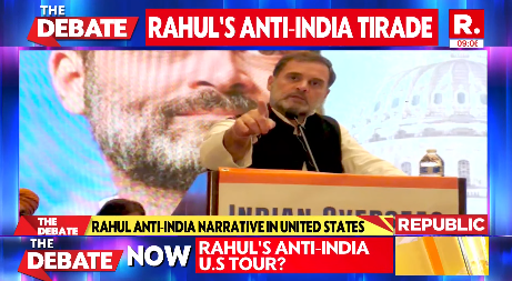 republic's tweet photo. After calling Indians as 'outsiders' in J&amp;K, Rahul Gandhi meets pro-Pak US lawmakers in Washington. What connects Rahul and Ilhan Omar?

Tune in and fire in your views - https://t.co/MqlbSc0LOC

#RahulGandhi #Congress #LeaderOfOpposition #IlhanOmar #USA https://t.co/W4LddQHb8P
