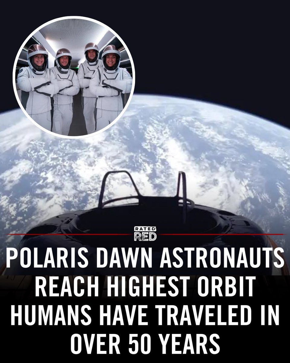 SpaceX’s Polaris Dawn mission has reached 870 miles above Earth, the highest humans have traveled in 50 years! 🚀 Mission specialists Sarah Gillis and Anna Menon set a record for women in space. Next up: the first-ever commercial spacewalk! #PolarisDawn #SpaceX #Space #RatedRed