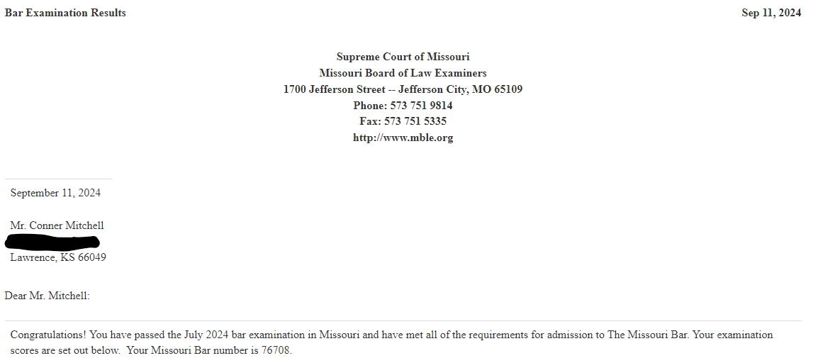 Bar exam: Passed ✅

(Next step: Abolishing the bar exam)