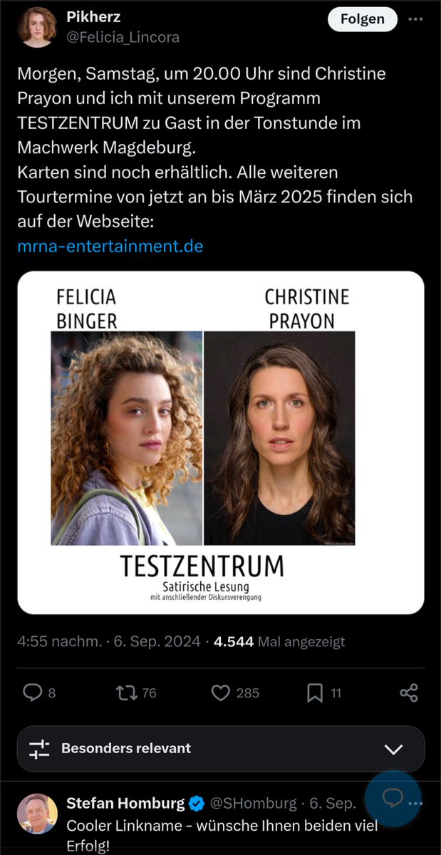 FakeDoctorReal1's tweet photo. Sind #PostVacFake Influencerin Felicia Binger @Felicia_Lincora & #ProfHumbug @shomburg das neue Traumpaar der Querdeppen? Mehr dazu gibt's bei dumme Zeiten/GreatReset-Zeiten von #MRNAEntertainment. Ist jemand in Magdeburg dabei? https://t.co/Go33Eq7UwE
