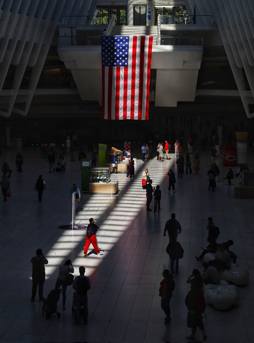 GaryHershorn's tweet image. The Oculus transit hub was positioned to create a &quot;Way of Light&quot; at precisely 1028am, the time when the second WTC tower collapsed in New York City. Wednesday morning&apos;s sunshine allowed for the pathway to form #nyc #newyork #newyorkcity #NeverForget @Sept11Memorial