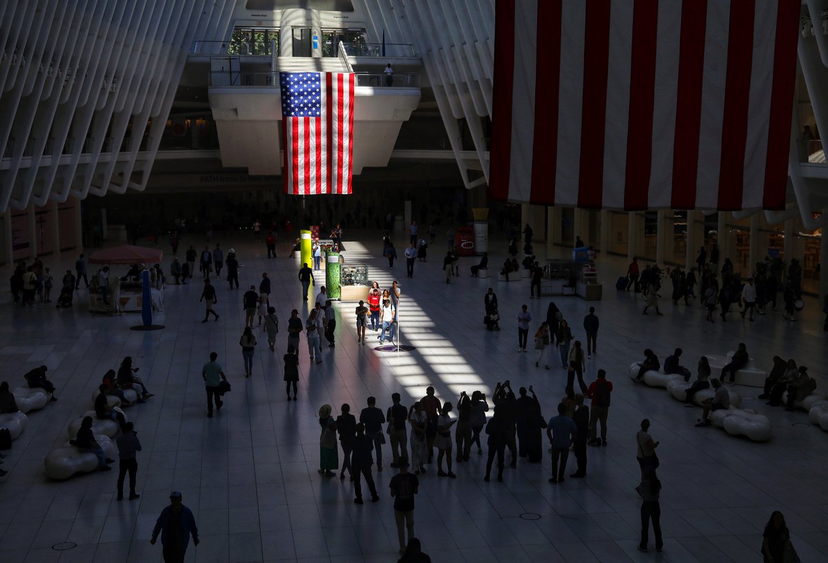 GaryHershorn's tweet image. The Oculus transit hub was positioned to create a &quot;Way of Light&quot; at precisely 1028am, the time when the second WTC tower collapsed in New York City. Wednesday morning&apos;s sunshine allowed for the pathway to form #nyc #newyork #newyorkcity #NeverForget @Sept11Memorial