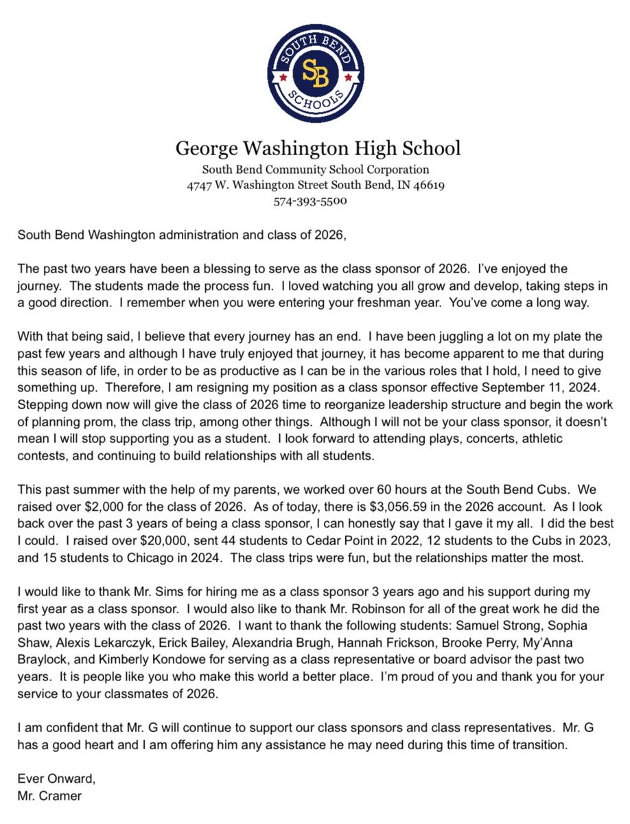 SBWHS2026's tweet photo. Resignation letter from Mr. Cramer https://t.co/X9ZCelhCjN