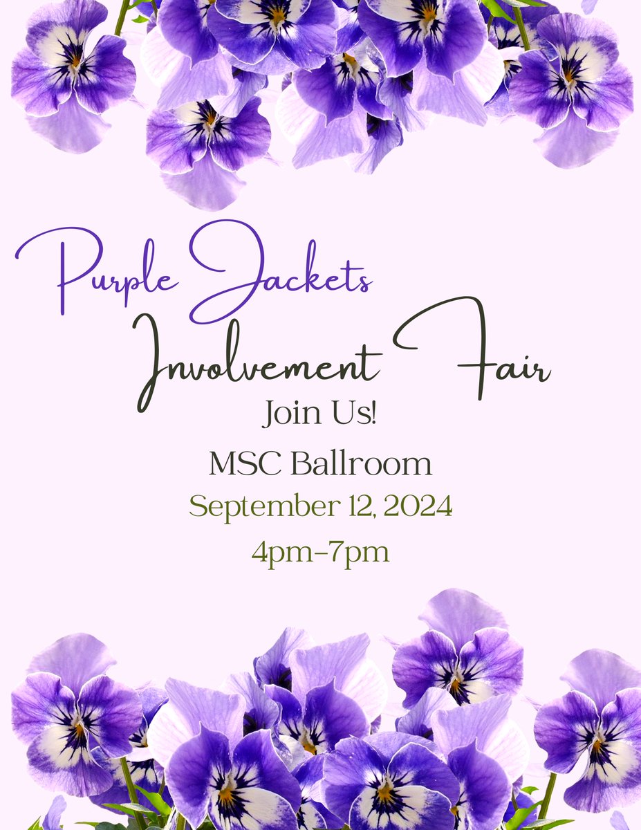pv_purplejacket's tweet photo. Ready to make a difference?✨ Join us at the Involvement Fair and discover how service, scholarship, and integrity drive our mission.📚Let’s build a brighter future together! 💜
#pvpurplejackets #involvementfair #pvamu #WomenInAction https://t.co/j6NdQ8x6pG
