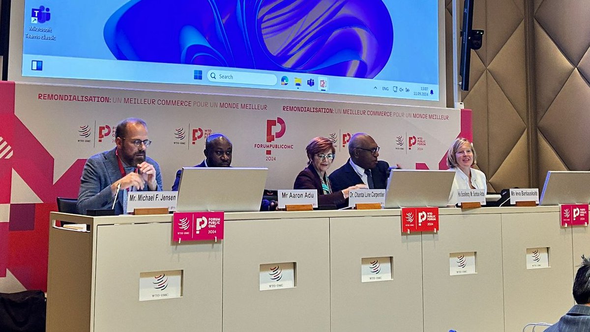 GENetwork's tweet photo. Bringing together experiences from #LDCs & int'l partners in finding solutions to #ClimateChange on #trade, this session offers an outlook on how to green trade from how countries have assessed climate dimensions of trade, through to investments in #AidforTrade. #WTOPublicForum https://t.co/yN2LfyjQW7