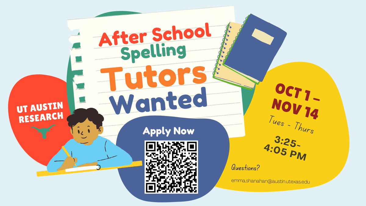 Interested in helping Austin-area elementary students improve their spelling skills while also gaining valuable tutoring experience?  We're hiring!  Scan the code below to view the job listing and apply soon!