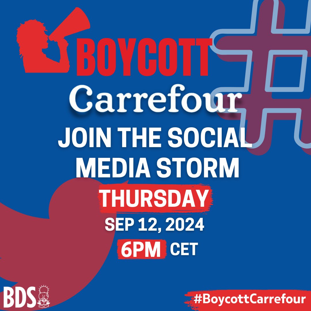 Join the global social media storm happening now to pressure the French-based <a href="/CarrefourGroup/">Carrefour</a> to stop profiting from Israel’s oppression of the Palestinian people. Until it ends complicity, let’s #BoycottCarrefour! 
loom.ly/DnOPa0U