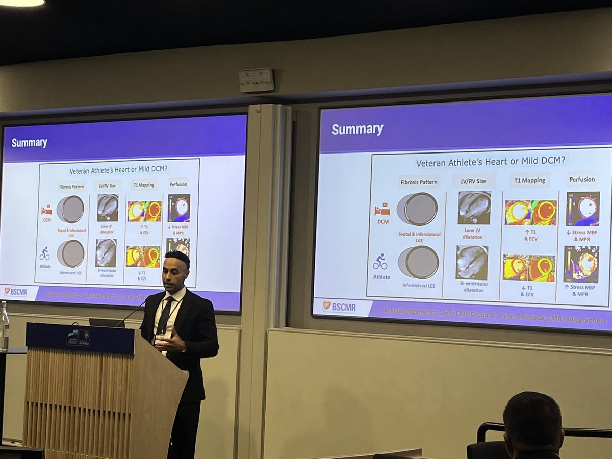 Dr Wasim Javed presenting his work from <a href="/unileedscardio/">Leeds Cardiovascular</a> on differentiating athletes heart from DCM at <a href="/BSCMR/">BSCMR</a> 

4 fantastic talks in the YIA competition