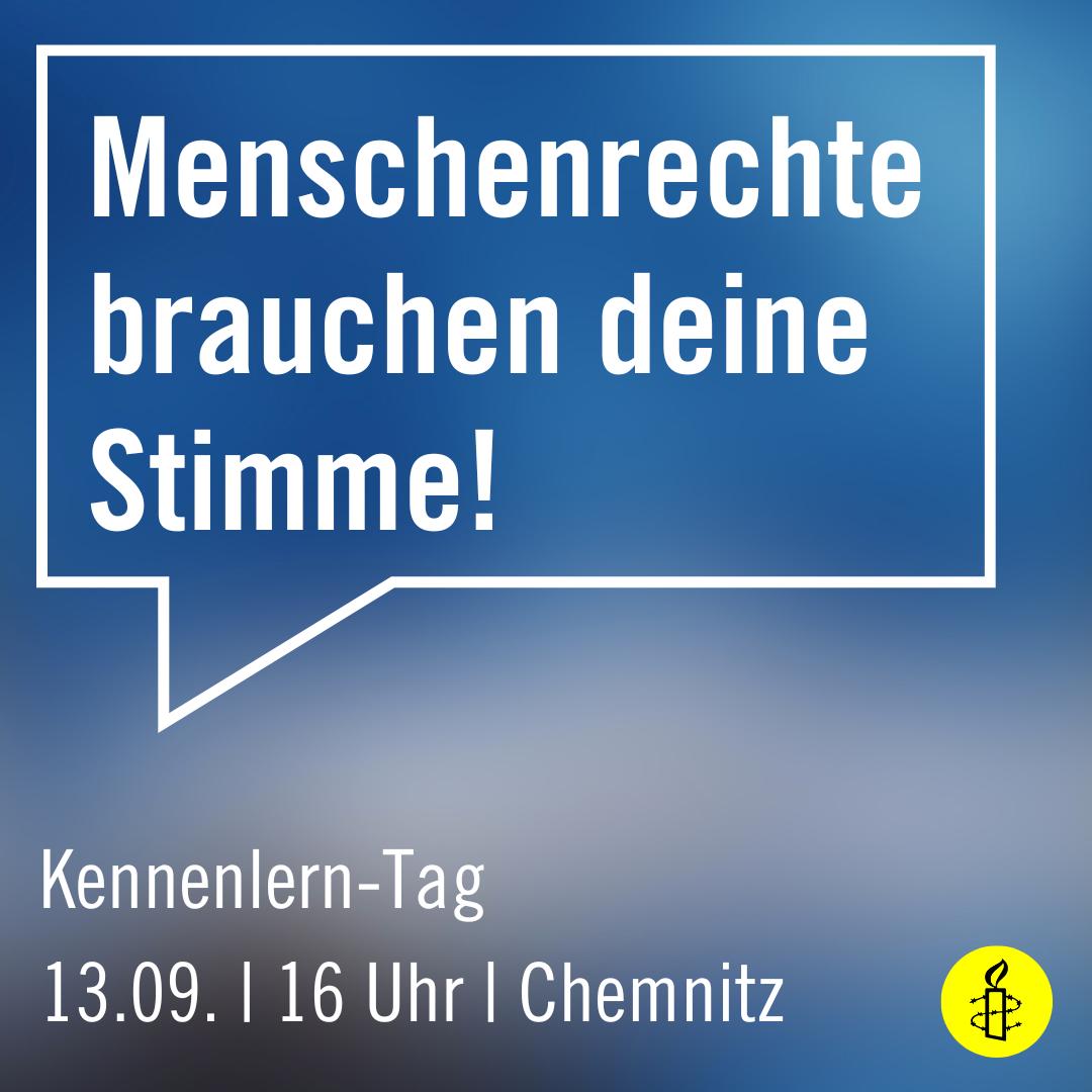 Achtung #Chemnitz: Wenn ihr euch vor Ort für #Menschenrechte engagieren wollt, schaut am Freitag bei unserem Kennenlern-Tag vorbei! 
Ab 16 Uhr, Umweltzentrum, Henriettenstraße 5. Wir haben Kekse! 🥳 #aktivismus #sachsen #amnesty