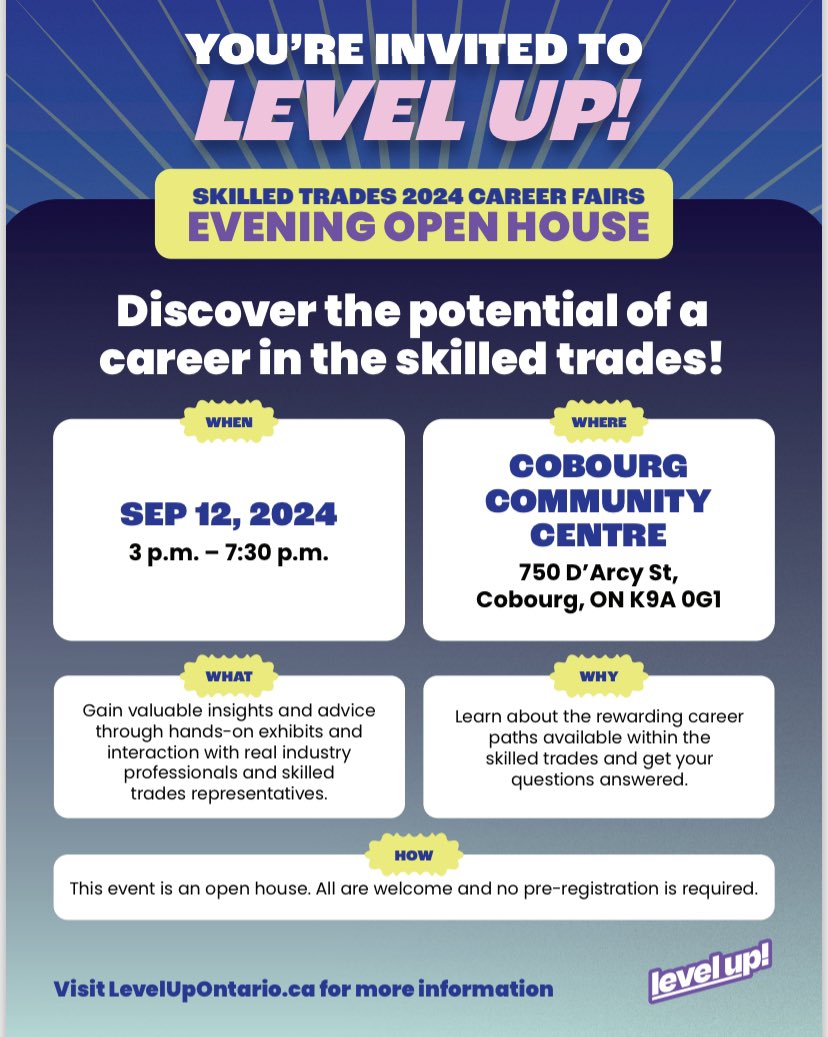 Level Up! 2024 - A great career exploration event for <a href="/alcdsb/">ALCDSB</a> students and parents happening in Cobourg on Sept 12th. All are invited to attend…