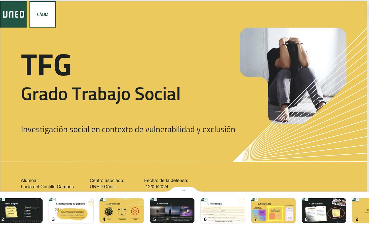 Mañana es mi defensa del TFG y estoy bastante nerviosa. Al menos la presentación ha quedado chulita.