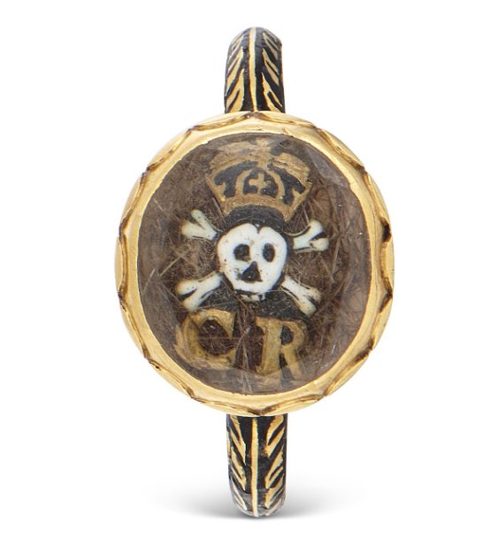 Prof Claire Jowitt - @clairejowitt.bsky.social (@clairejowitt) on Twitter photo Gorgeous late c17 Charles II memorial ring, rock crystal, enamel & gold; white enamel skull over cross bones between a coronet & CR monogram for 'Charles Rex' ... sold for £10k in 2021 <a href="/ChristiesInc/">Christie's</a> ☠️💍👑 Gorgeous late c17 Charles II memorial ring, rock crystal, enamel & gold; white enamel skull over cross bones between a coronet & CR monogram for 'Charles Rex' ... sold for £10k in 2021 <a href="/ChristiesInc/">Christie's</a> ☠️💍👑