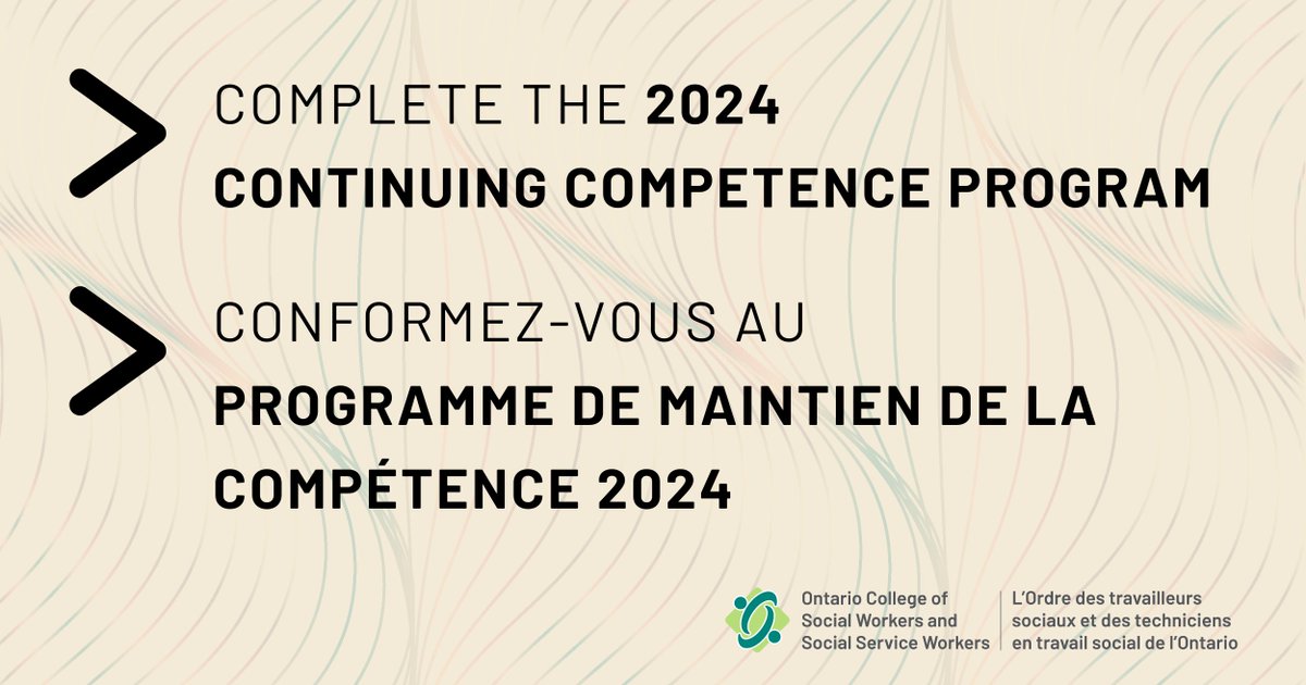 OCSWSSW's tweet photo. The College’s Continuing Competence Program (CCP) promotes quality assurance in the social work and social service work professions. Registrants: If you haven’t done so already, get started on your CCP. 🔗 https://t.co/ps7hYUSxm8
#SocialWork #SocialServiceWork #Ontario https://t.co/S638QeZMzm
