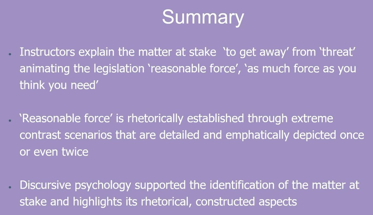 Ann Weatherall's #ForensicCA2024 #EMCA presentation shows how instructors in feminist self-defence classes 'animate'  legislation about what constitutes self-defence or (by contrast) construct extreme (illegal) cases of vengeful or disproportionate violence