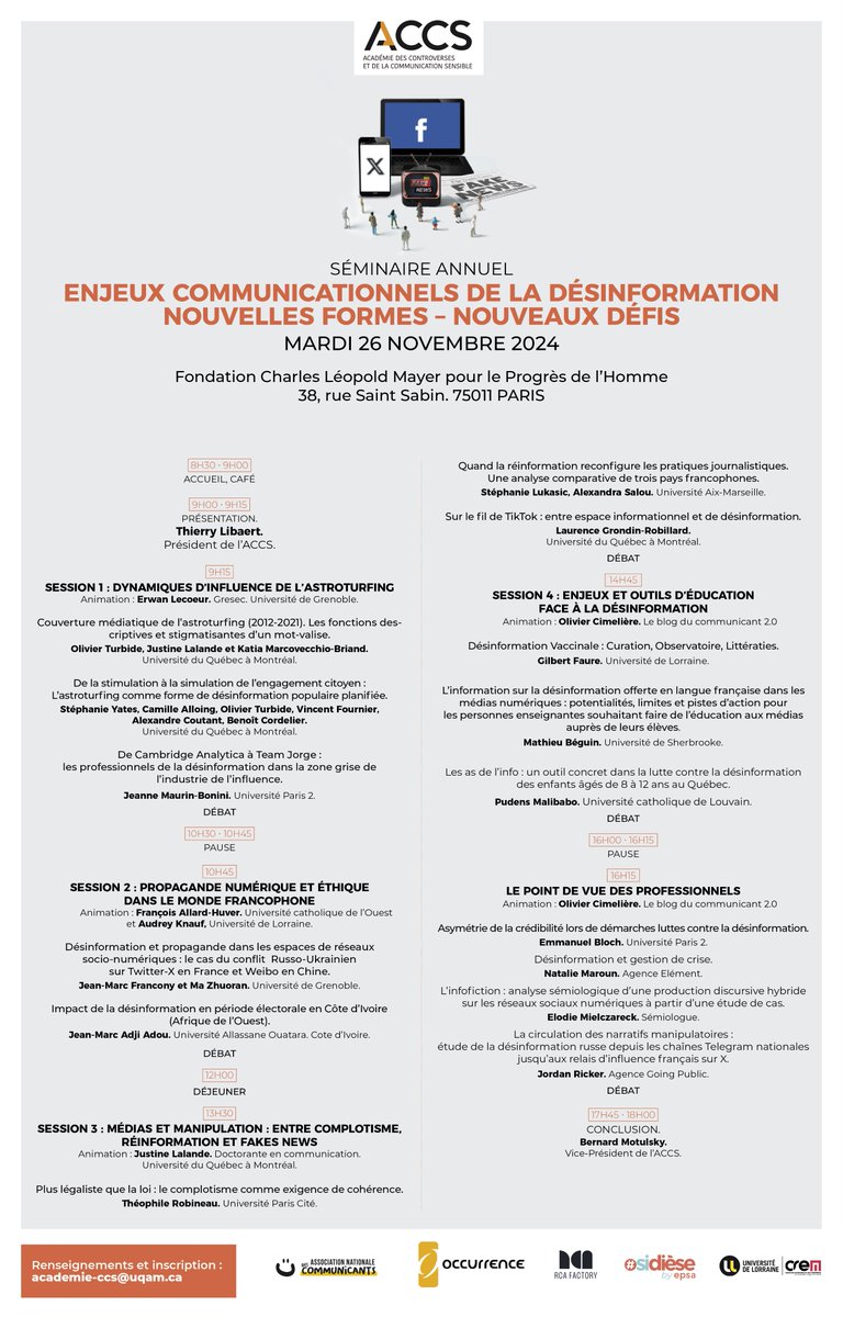 Le programme de notre prochain séminaire annuel est désormais définitif.
Merci 🙏aux membres de notre Comité Scientifique🧑‍🔬👩‍🔬 pour cette sélection✅. 
Pour s'inscrire: forms.office.com/r/ewTTPNpCVT