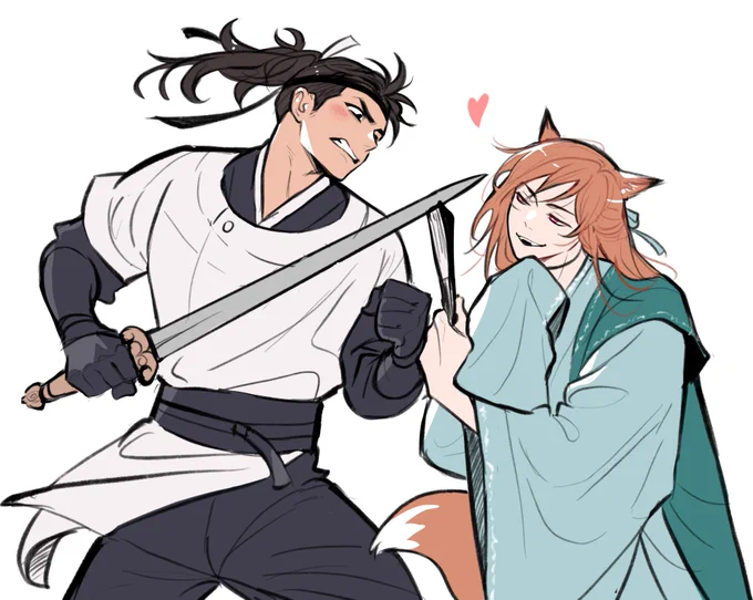 I wanted to introduce you to my friend Ash's (fox) and my own (hunter) characters.The fox is Huoyan and my boy is Xia Junyu. Would you be interested in a short story about them? 