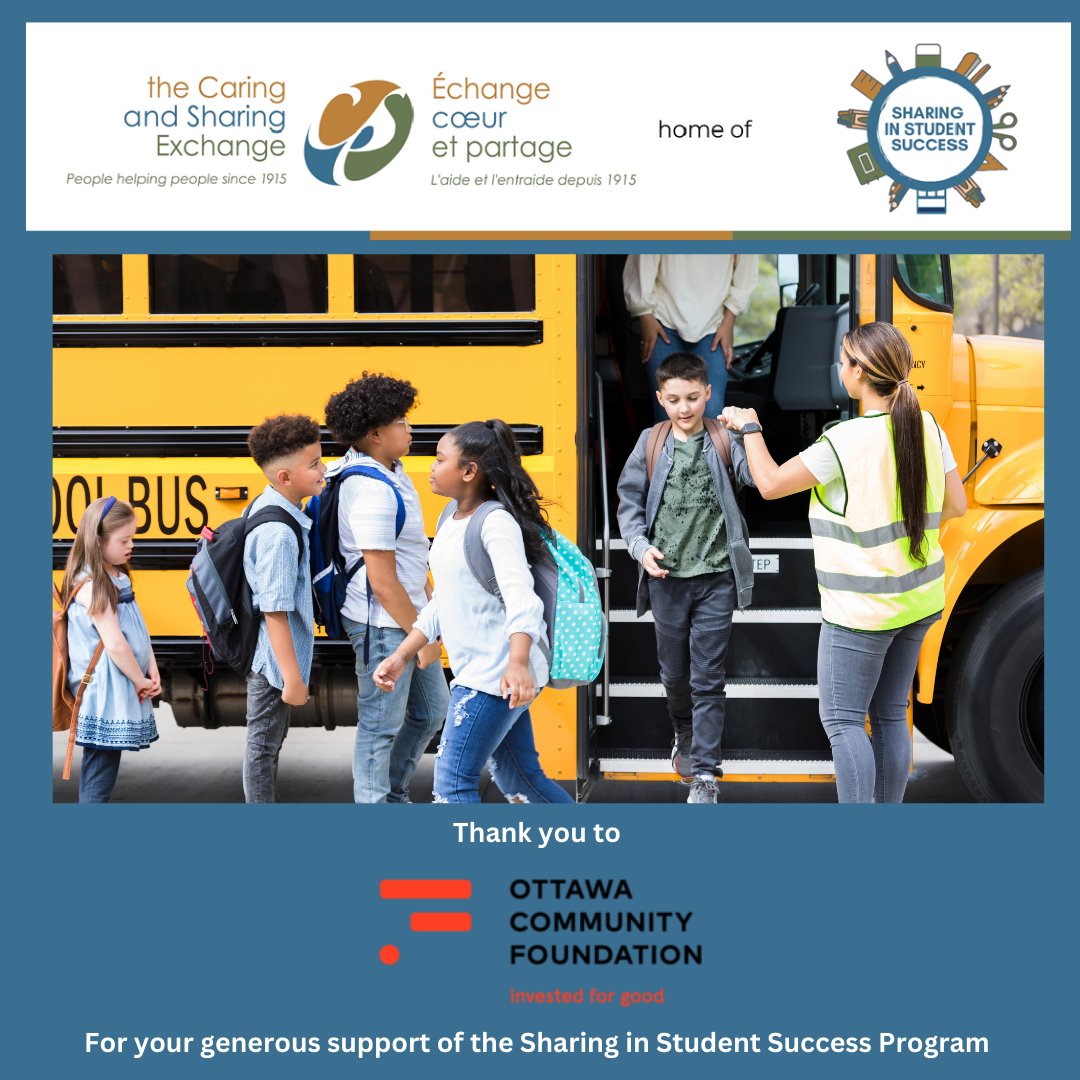 We are incredibly grateful to the @ottcommfdn for their generous grant for our 2024 Sharing in Student Success program, which helped to ensure that children from families in need started the school year with their heads held high and the tools to succeed! #thankful #SISS2024