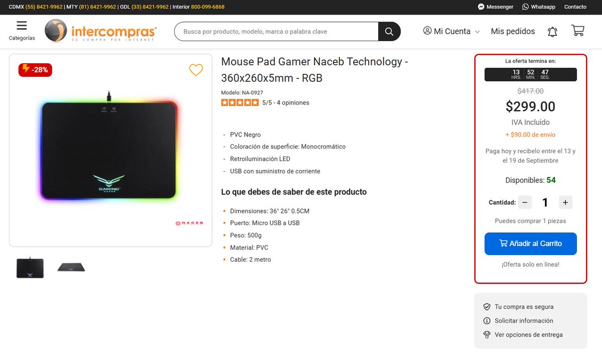 Intercompras (@intercomprasmx) on Twitter photo 📣 SOLO HOY 11 DE SEPTIEMBRE DEL 2024📣
Mouse Pad Gamer <a href="/NacebMx/">Naceb Tecnología</a> 👉 A SOLO $299
El control total de tu juego comienza con la superficie perfecta. 🎮 Con el Mouse Pad Gamer Naceb, cada movimiento será preciso, suave y con la mejor respuesta. 💪✨ 📣 SOLO HOY 11 DE SEPTIEMBRE DEL 2024📣
Mouse Pad Gamer <a href="/NacebMx/">Naceb Tecnología</a> 👉 A SOLO $299
El control total de tu juego comienza con la superficie perfecta. 🎮 Con el Mouse Pad Gamer Naceb, cada movimiento será preciso, suave y con la mejor respuesta. 💪✨