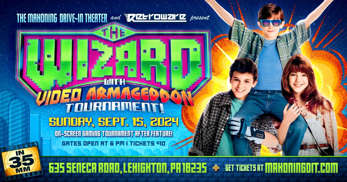 Justin Silverman @ PAX East (@justysilverman) on Twitter photo If you're around Pennsylvania THIS SUNDAY, come see The Wizard for it's 35th anniversary at the Mahoning Drive-in Theater!! We're running our own Mario 3 Video Armageddon tournament there too. Tickets below: If you're around Pennsylvania THIS SUNDAY, come see The Wizard for it's 35th anniversary at the Mahoning Drive-in Theater!! We're running our own Mario 3 Video Armageddon tournament there too. Tickets below: