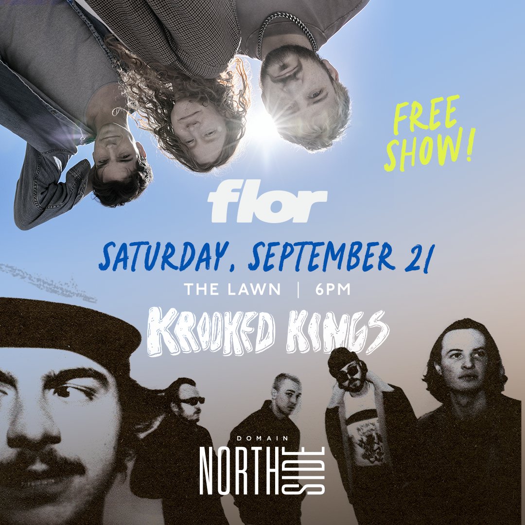 JOIN us for a FREE SHOW from Krooked Kings and <a href="/flor/">f l o r</a> in <a href="/NORTHSIDERckRse/">Domain NORTHSIDE + Rock Rose</a> on Saturday, September 21st!
✅ Music at 6PM on the Northside lawn across from the apple store.
✅ Live music.
✅ Streetside pop-up bars.
More on acl-radio.com/event/krooked-…