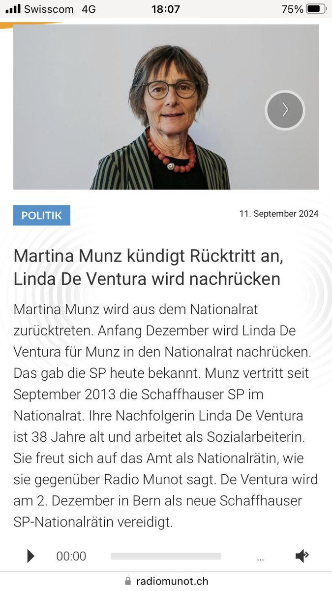 Die 38-jährige Linda De Ventura wird neue Schaffhauser SP-Nationalrätin. Martina Munz kündigt ihren Rücktritt an. Reaktionen beider Politikerinnen auf radiomunot.ch