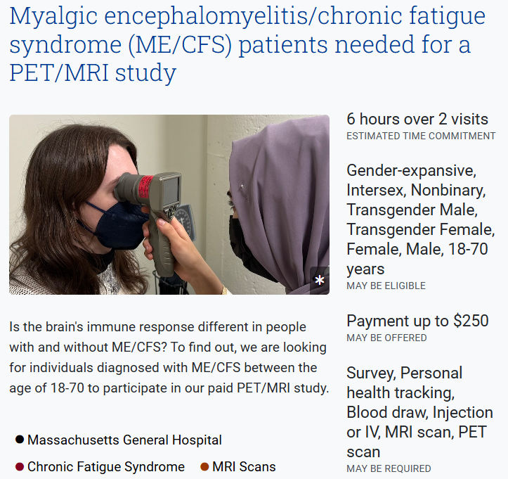 (Massachusetts, USA)
This exciting study led by a sympathetic researcher has been struggling to recruit for years. It now has this webpage which is new to me.

Please like +/or RT. 🙏

rally.massgeneralbrigham.org/study/me_cfs_p…

#MyalgicEncephalomyelitis #ChronicFatigueSyndrome #MEcfs #CFS #PwME