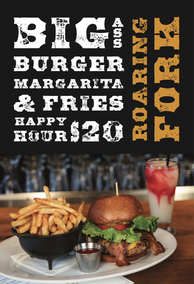 All Night, All Summer Happy Hour continues through the end of September! Take advantage of exclusive deals including our $20 meal comprised of the Big Ass Burger, Hand Cut Fries and a Huckelberry Margarita 🙌