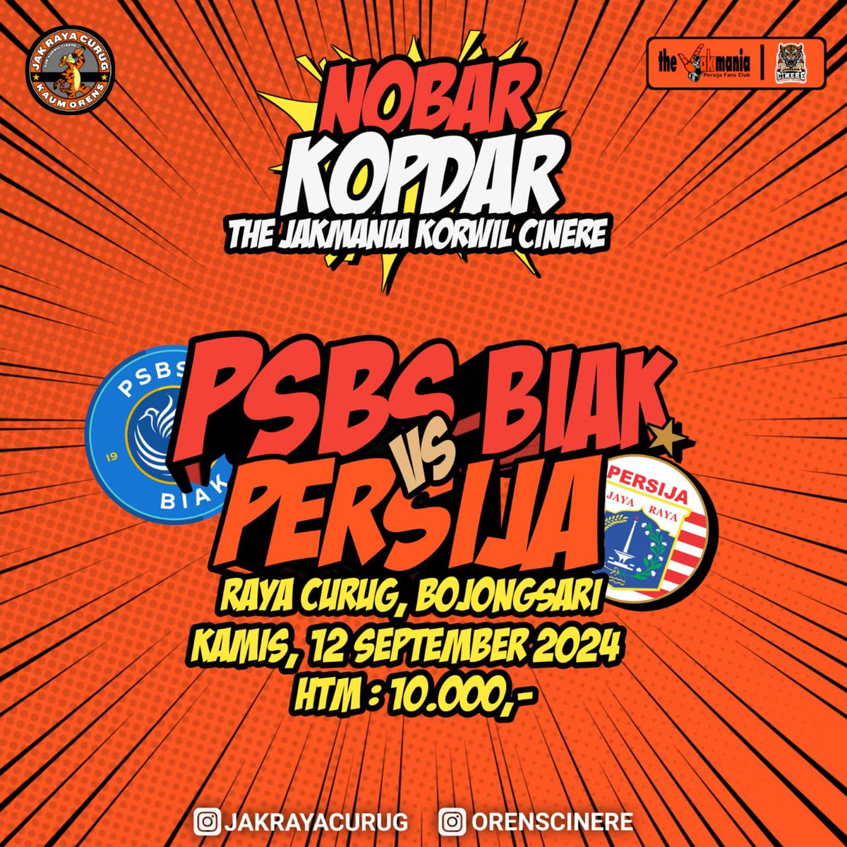 jakrayacurug's tweet photo. NOBAR &amp; KOPDAR THE JAKMANIA KOORDINATOR WILAYAH CINERE (JOP91)

⚽ PSBS BIAK VS PERSIJA JAKARTA

🗓️ KAMIS, 12 SEPTEMBER 2024
📍 JL. PELOPOR 1, CURUG, BOJONGSARI, DEPOK
📌 HTM : 10.000

#jakrayacurug
#KaumOrens
#Persija
#JOP91
#jakmaniacinere
#Jakmania
#InfokomJakmania https://t.co/KPYrNHua9l
