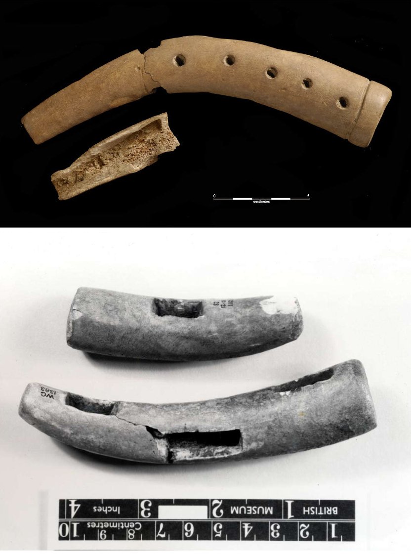 Many fine prehistoric objects were crafted from antler, including these ‘cheek-pieces’ interpreted as horse gear. These Late Bronze Age-Early Iron Age egs were recovered from excavations &gt;250km &amp; 130yrs apart at Eye Quarry (Cambs, CAU) &amp; Heathery Burn Cave (Durham)#WildWednesdays