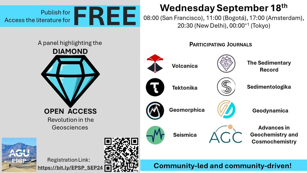 Have you heard about 💎#DiamondOpenAccess 💎journals in the Geosciences? 

Did you know they are FREE to readers and authors??

Want to learn more? Join the panel! Wednesday September 18th at 11am (GMT+05). Register here: bit.ly/EPSP_SEP24