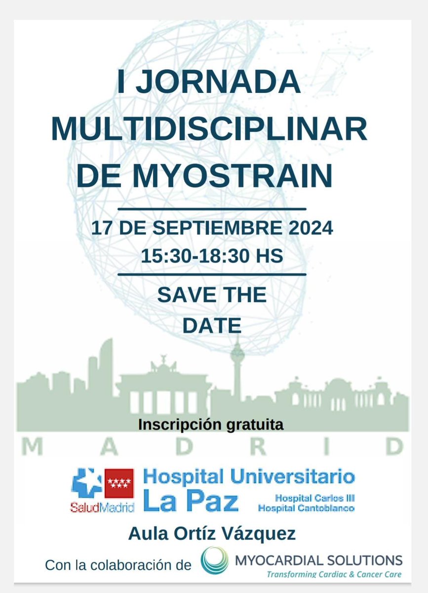 🫀🩻 Comenzamos el curso con las I jornadas multidisciplinares de Myostrain: una plataforma aplicada a la RM cardíaca para cuantificar la deformación miocárdica

Inscripción GRATUITA

🏥 HU La Paz - martes 17 septiembre a las 15h en el Aula Ortiz Vázquez
