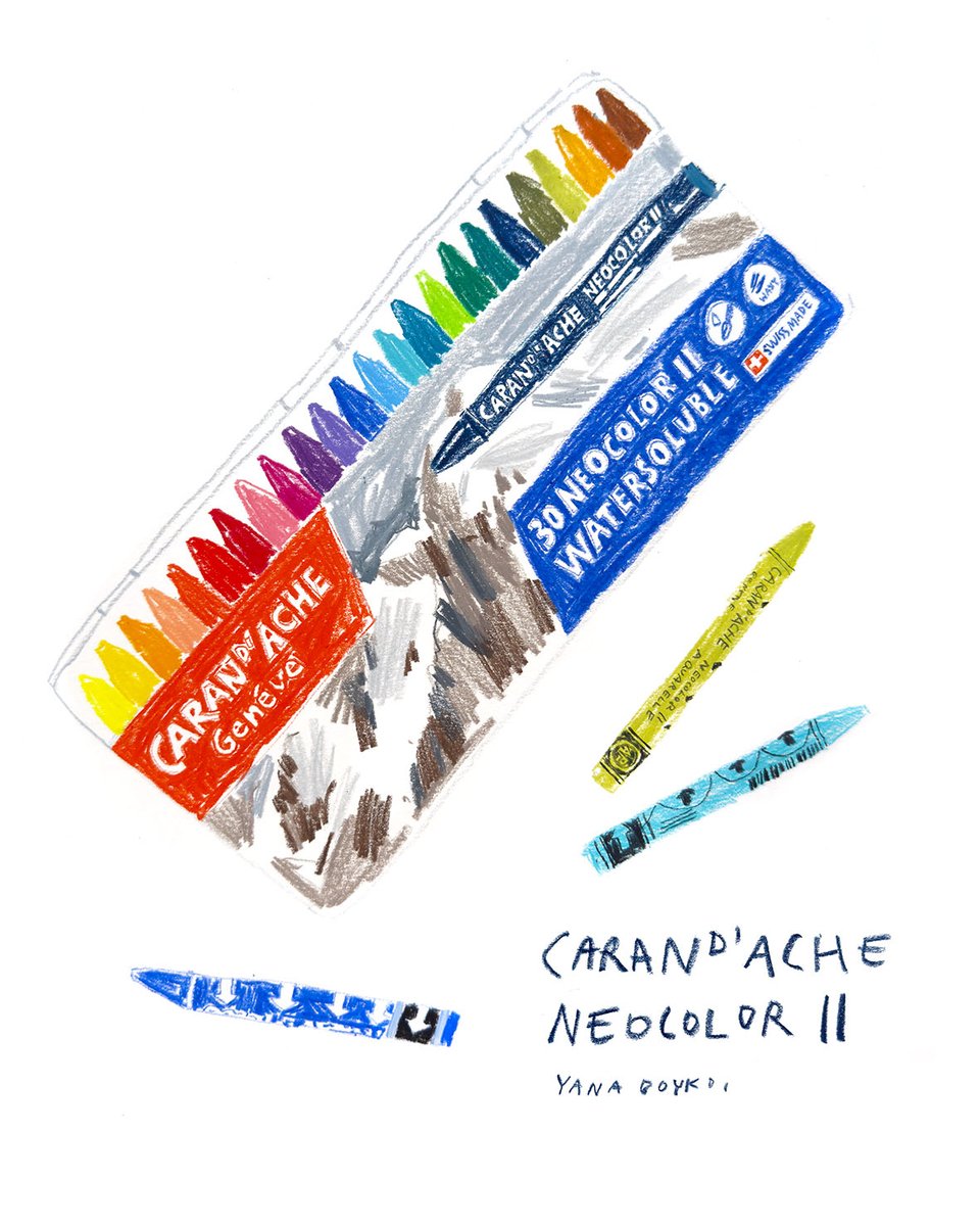 2/5 Favorite things

The most common question I get is: “What is this drawn with?” 
I draw with my favorite wax pastel Caran d'Ache Neocolor II ❤️