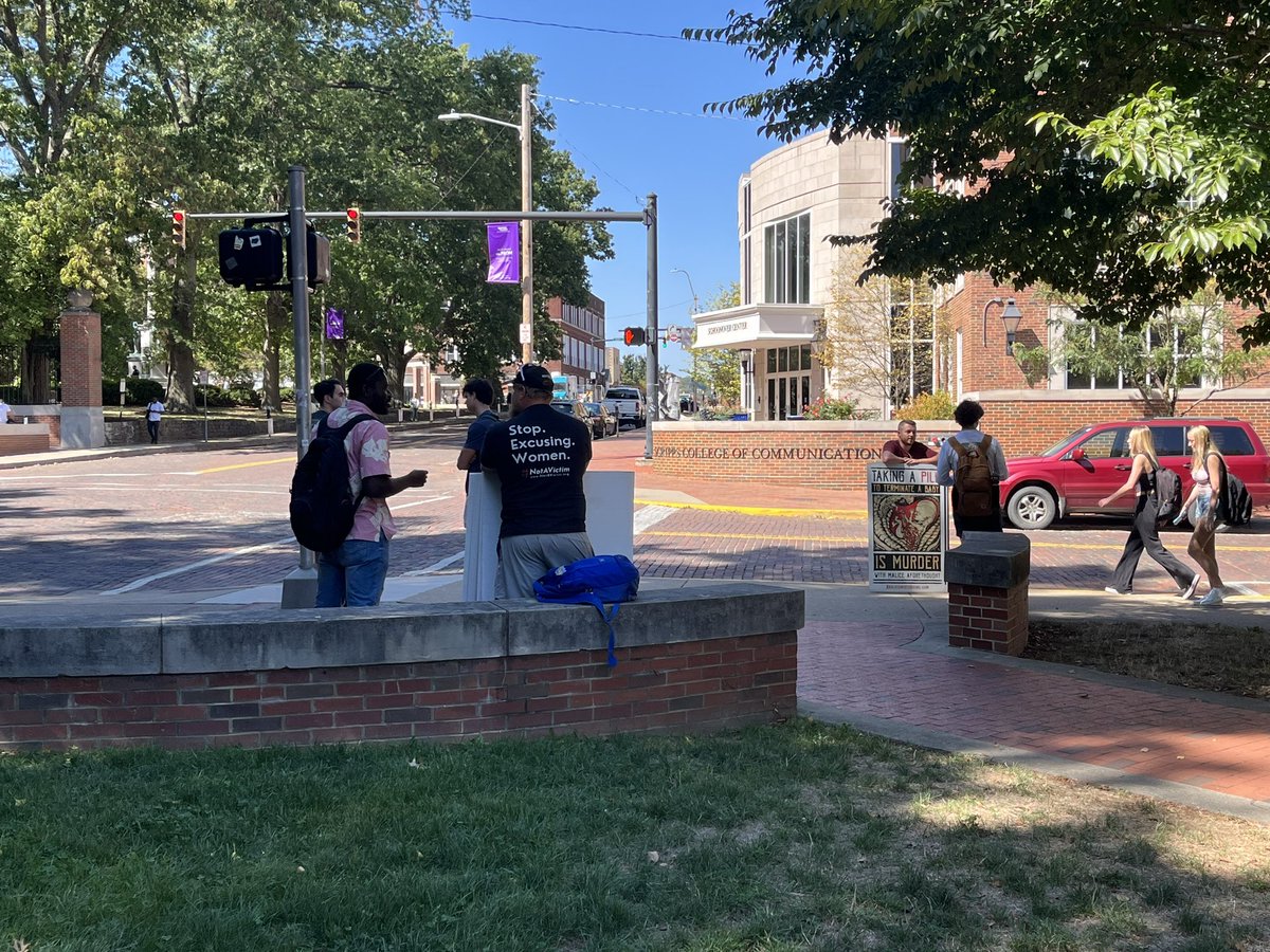 Anti-abortion protesters have gathered outside of Schoonover Center and on College Green before the “Make Abortion Illegal Again” speech tonight at 6 p.m.