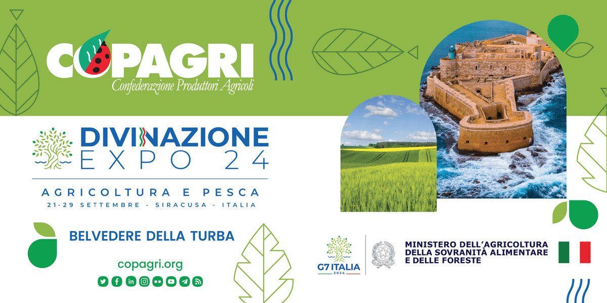 Copagri's tweet photo. #G7Agricoltura: la #Copagri a “#Divinazione #EXPO2024” con una ampia selezione delle eccellenze dell’#agroalimentare nazionale e con un ricco programma di iniziative, convegni e degustazioni, dal 21 al 29 settembre a #Siracusa, nell’isola di #Ortigia.

https://t.co/0Fruw3T86l https://t.co/LT5B4DNsYr