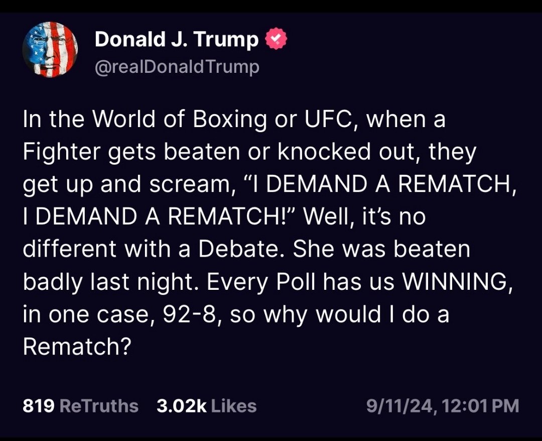 theliamnissan's tweet photo. BREAKING NEWS: DONALD TRUMP IS AFRAID TO DEBATE KAMALA HARRIS AGAIN https://t.co/TwYiw8Zy4W