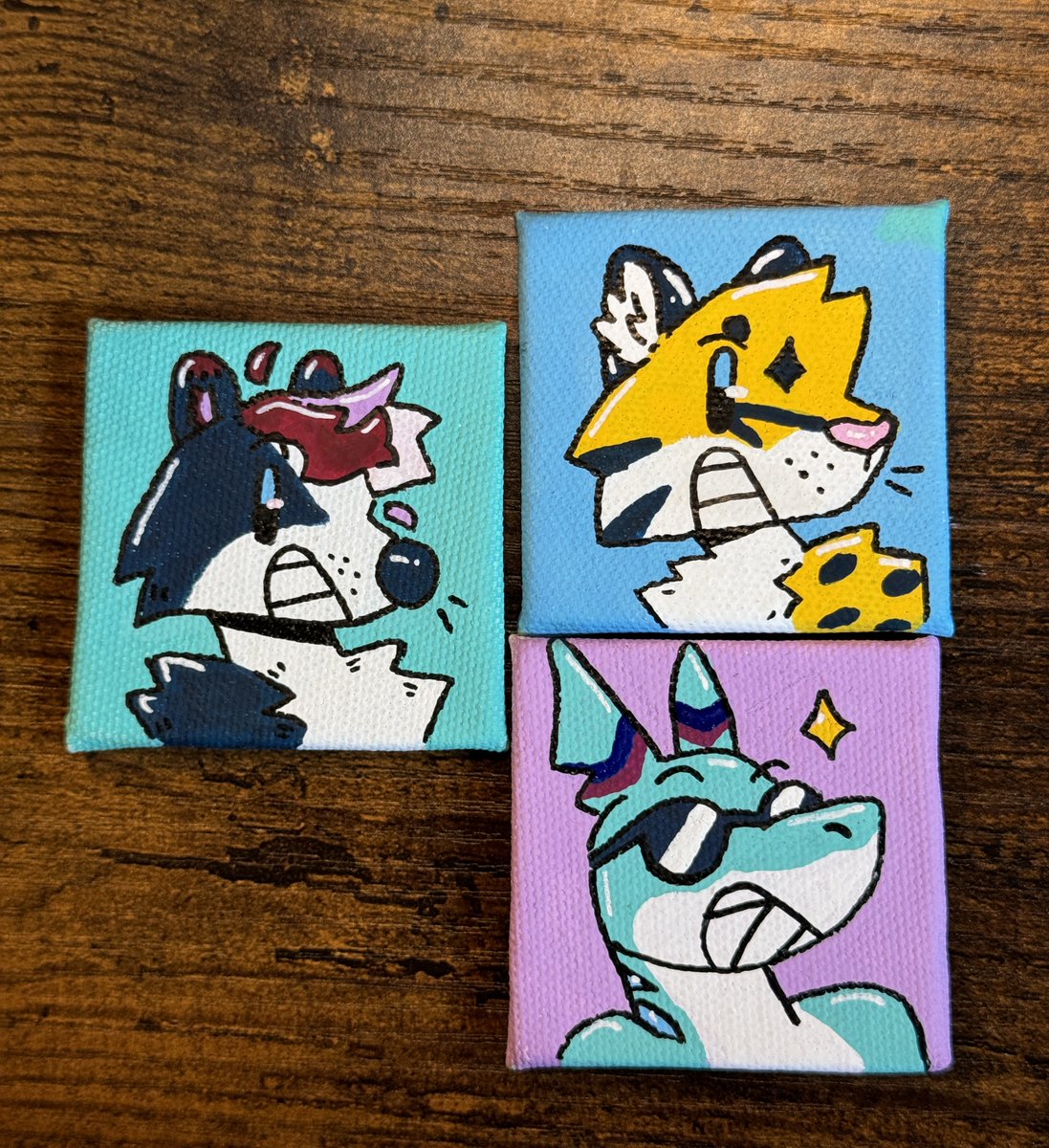 Posca magnets featuring the lovely <a href="/cygnethekodkod/">𓅦 Cygne the Kodkod 𓃮</a> <a href="/EdgyBadgerBoi/">Bane the Moved from Site (Check Bio for Movement)</a> and <a href="/staticshark_/">kip</a>
#furryart #furry #art #commsopen