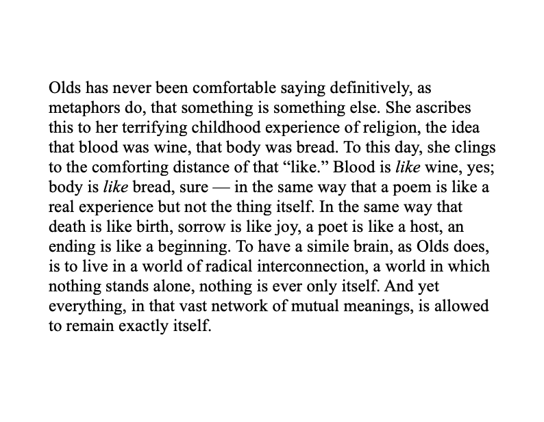 sure I guess you *could* get an MFA, orrrrr you could just take a minute with this paragraph on Sharon Olds