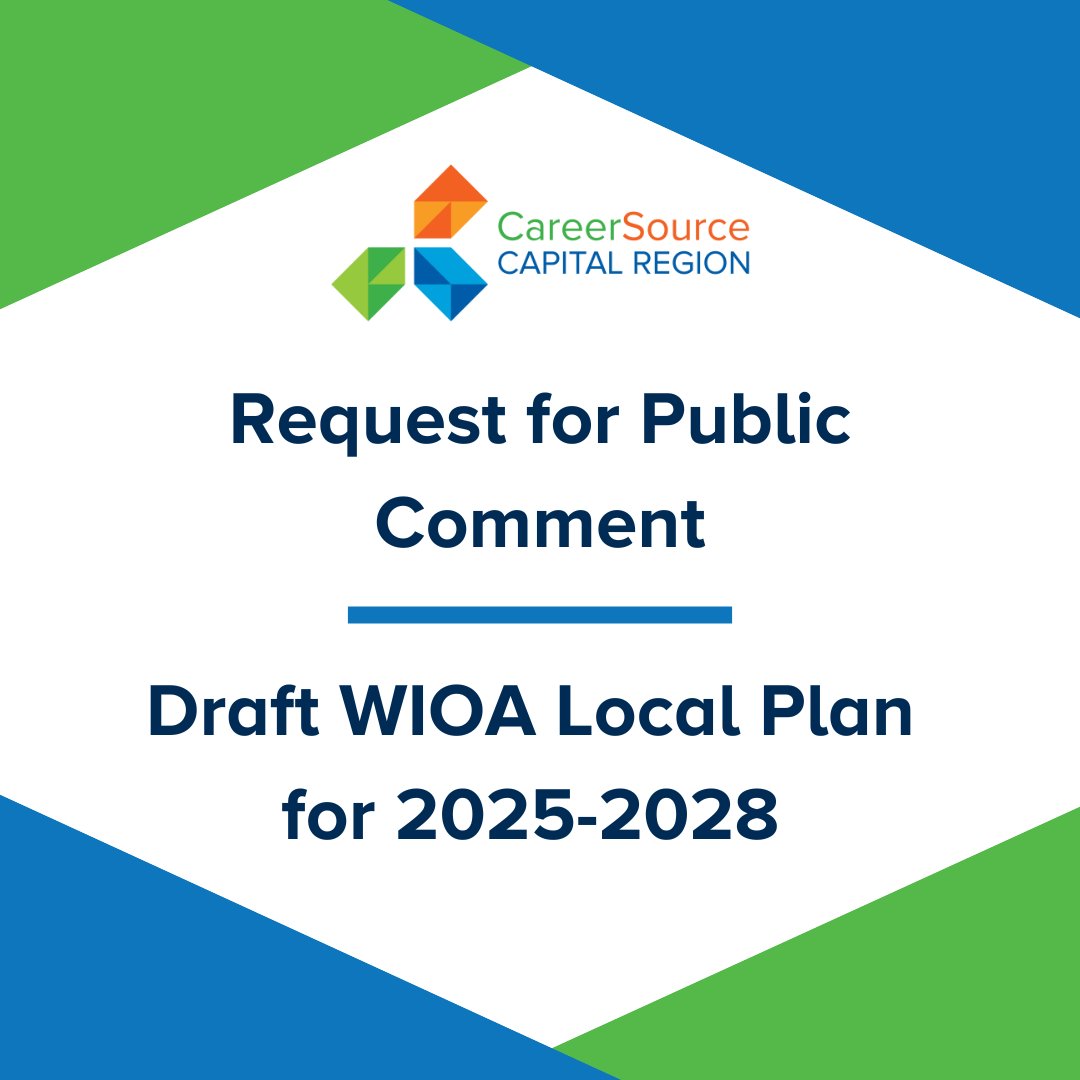 CareerSource Capital Region invites members of the public to comment on the DRAFT - WIOA Local Plan for 2025-2028 found here: bit.ly/CSCRWIOAPlan25… now through September 24, 2024. Comments may be e-mailed to: tandria.edwards@careersourcecapitalregion.com.