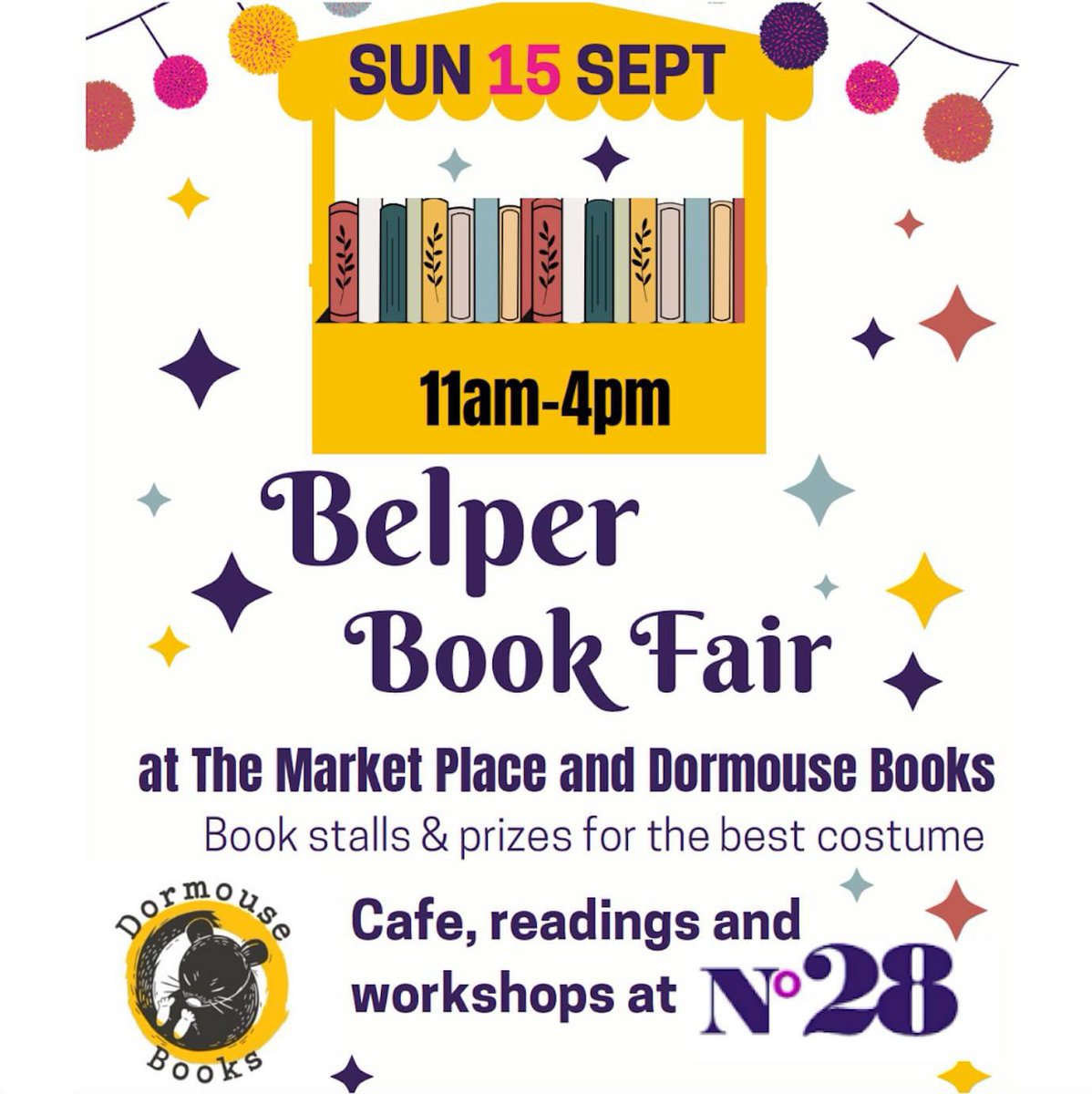 If you fancy a trip to Belper on Sunday, pop to the Market Place for the <a href="/dormousebelper/">Dormouse Books, Belper</a> Book Fair from 11-4.
<a href="/JaneBettany/">Jane Bettany</a> and myself will be doing a Crime Writers' Q&amp;A at midday, which will obviously be unmissable. 
We'll be at stall 19 with <a href="/TomMeadAuthor/">Tom Mead</a> and @nickmacwrites