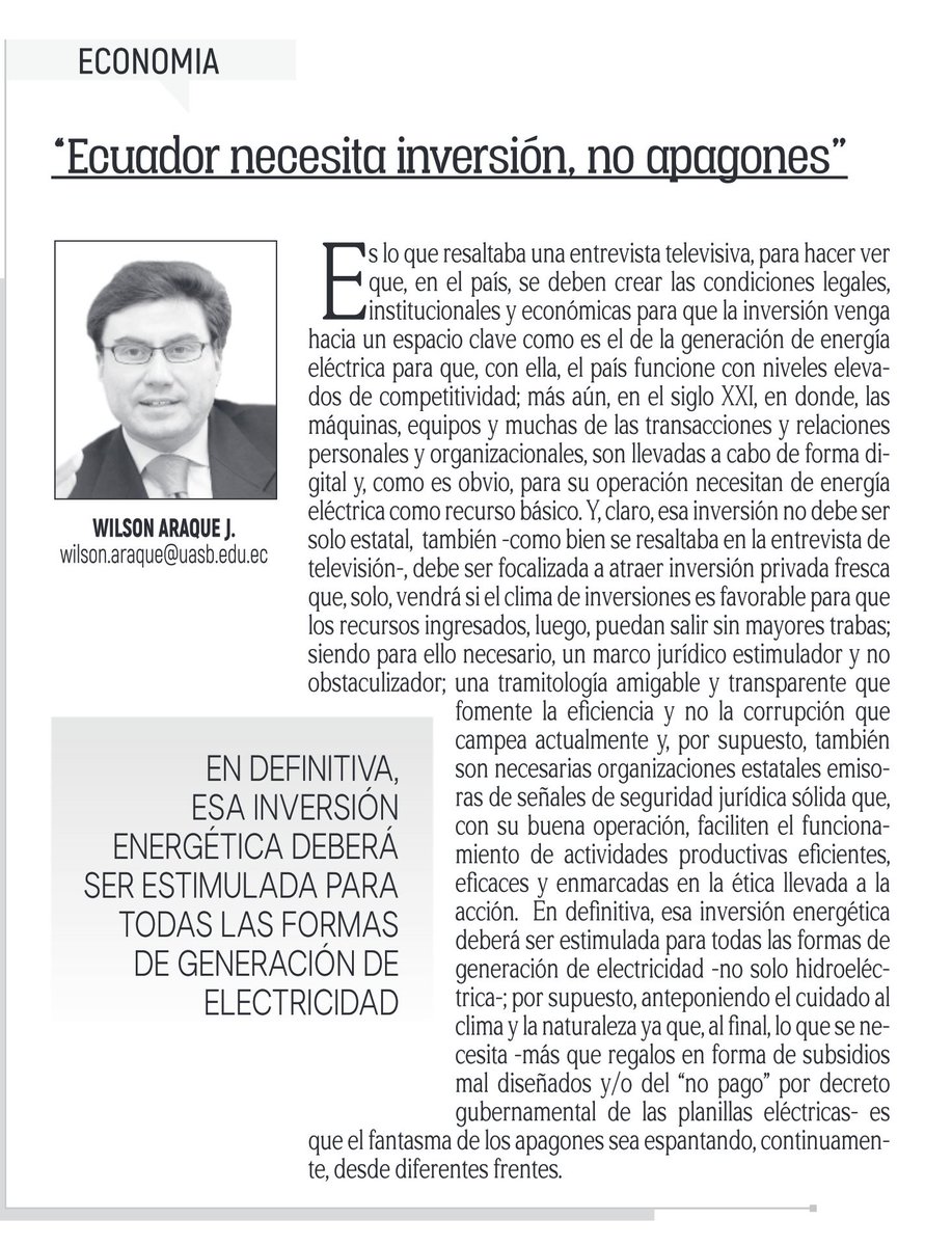 Observa_PyME's tweet photo. 🗣️Se invita a leer el artículo “Ecuador necesita inversión, no apagones”, elaborado por el profesor @wilsonaraquej y publicado en @elnorteadiario.

#MinutosdeReflexión https://t.co/yHPDAeK8nV
