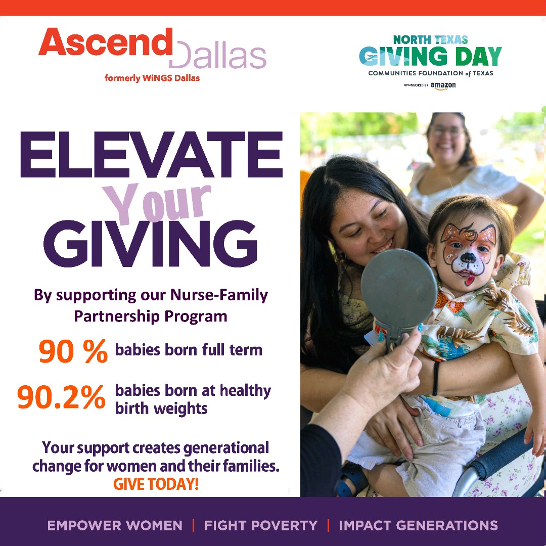 Elevate Your Giving!
Support our NFP program &amp; help ensure healthier babies and stronger families. 
✅ 90% born full term  
✅ 90.2% at healthy birth weight  

Link: bit.ly/4em1eiS 

#GiveToday #ElevateYourGiving #NTxGivingDay #SupportMoms #AscendDallas #HealthyFamilies
