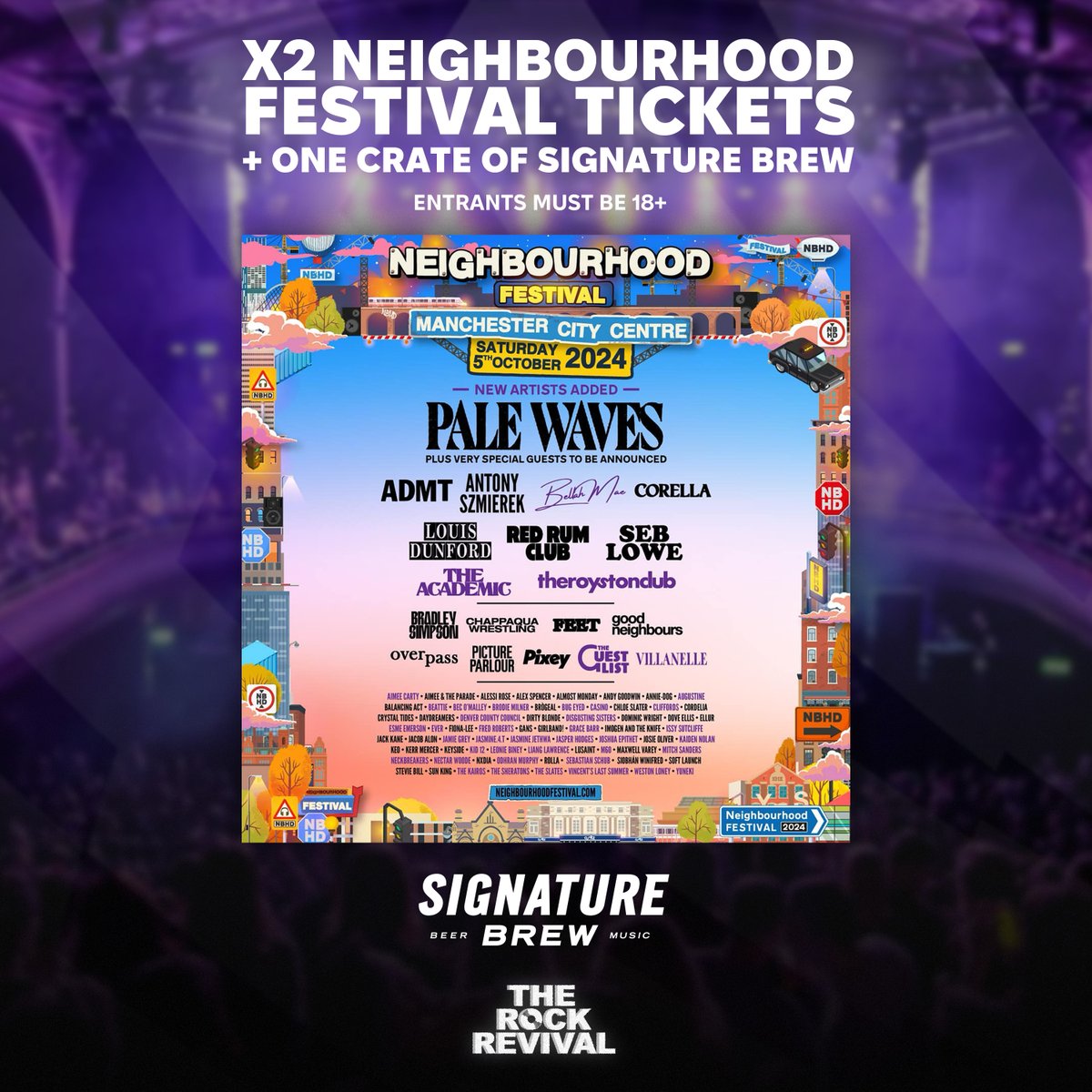 TheRockRevival_'s tweet image. With that news in mind, we’re giving away two @nbhdfestival tickets &amp;amp; a crate of @signaturebrew 🎪🍻

To Enter:

- Like &amp;amp; RT
- Tag Who You’d Bring
- Follow @therockrevival_, @nbhdfestival &amp;amp; @signaturebrew

Competition will close next Wednesday at 6pm and winner will be announced…