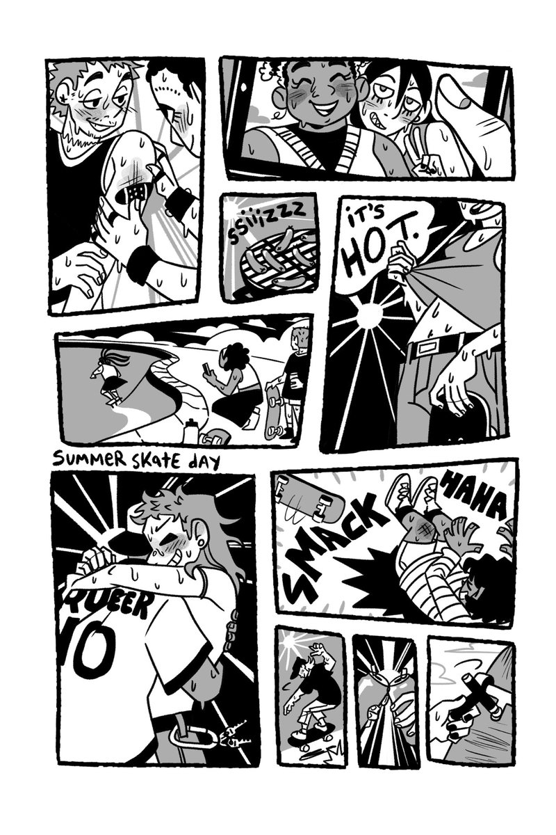 my submission for a gay skate zine, literally nothin better than hitting the concrete on a hot summer day with the homies &lt;3
#comic #illustration #gayskate