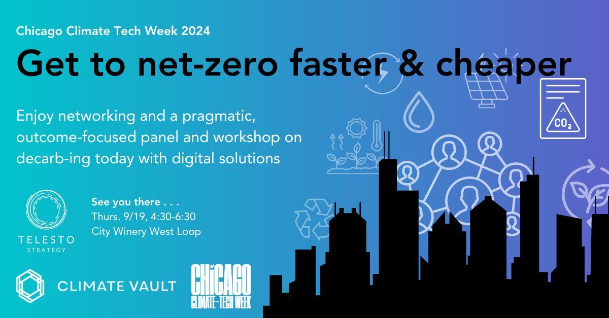 ClimateVault's tweet image. 🚨SAVE THE DATE 🚨We&apos;re teaming up with @TelestoStrategy this #ChiClimateTechWeek24 to answer the provocative question - how can we get #decarbonization done TODAY?

RSVP to save your spot and join us next Thursday-&amp;gt; hubs.la/Q02Pxyzp0

 #climatechange #sustainability #ESG
