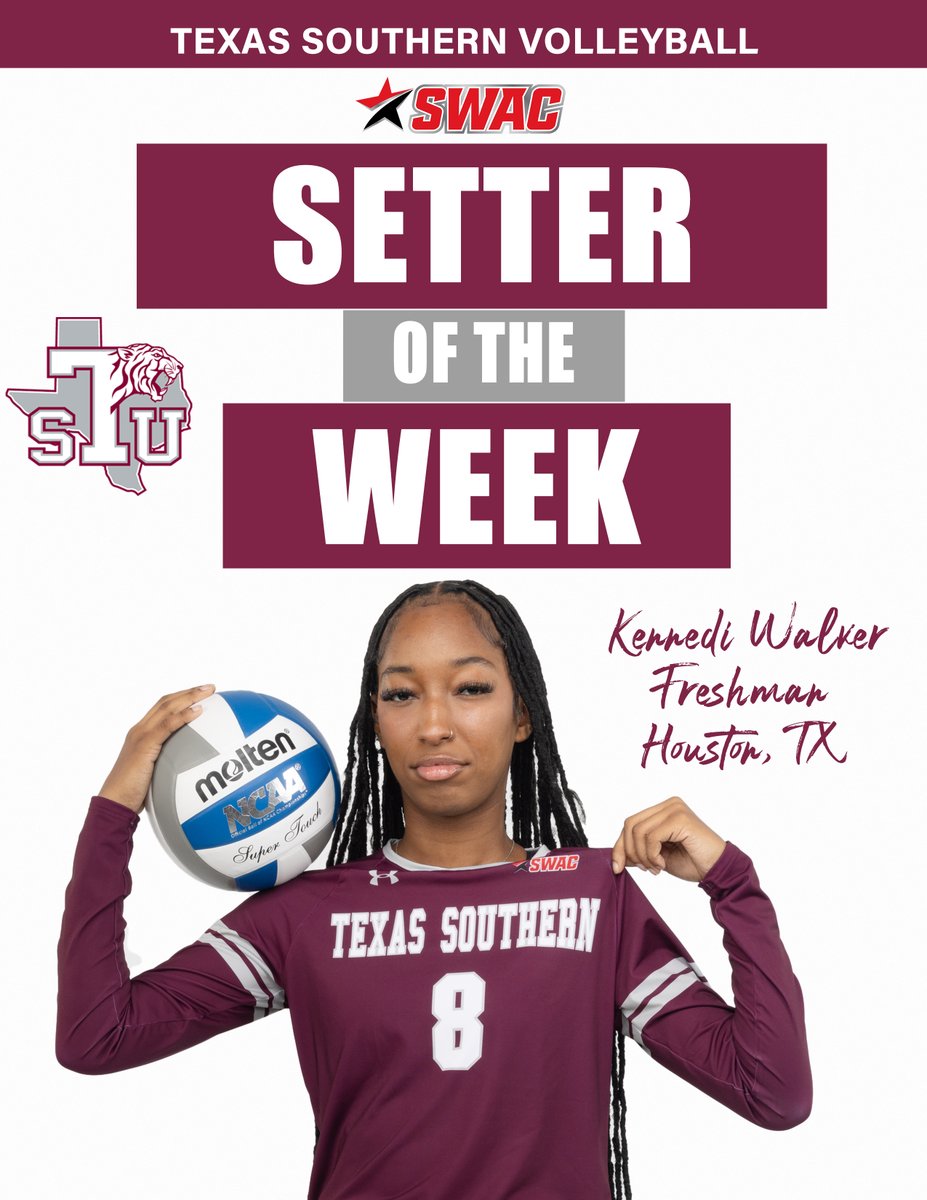 Texas Southern University (TSU) Athletics (@txsotigers) on Twitter photo Congrats to our <a href="/theswac/">Southwestern Athletic Conference</a> <a href="/TXSOVolleyball/">Texas Southern Volleyball</a> weekly honorees in Kennedi Walker & Angelika Rusin! Congrats to our <a href="/theswac/">Southwestern Athletic Conference</a> <a href="/TXSOVolleyball/">Texas Southern Volleyball</a> weekly honorees in Kennedi Walker & Angelika Rusin!