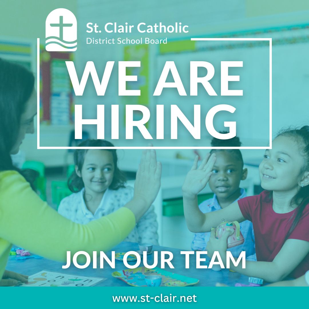 Exciting Opportunities with SCCDSB!

Are you passionate about education &amp; ready to make an impact?
Be part of a faith-filled, safe, &amp; inclusive Catholic community that values education &amp; inspires students every day!
Your next career adventure starts here: st-clair.net/employment-opp…