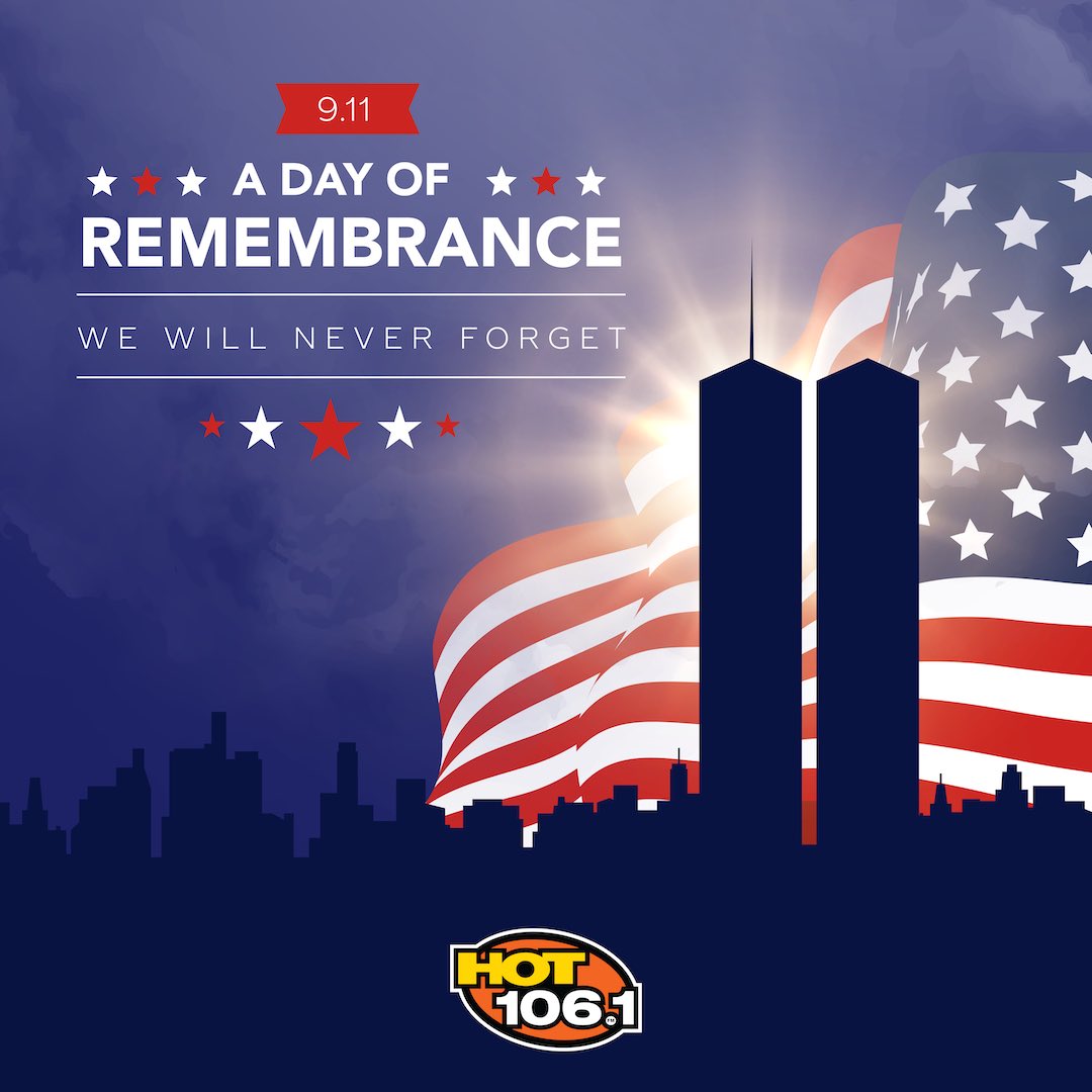 Today, we honor the memory of the lives lost on September 11, 2001, and stand in solidarity with their families and loved ones. May we never forget the courage, resilience, and unity that emerged from the tragedy. 🇺🇸🇺🇸🇺🇸 #NeverForget #IAmHot1061