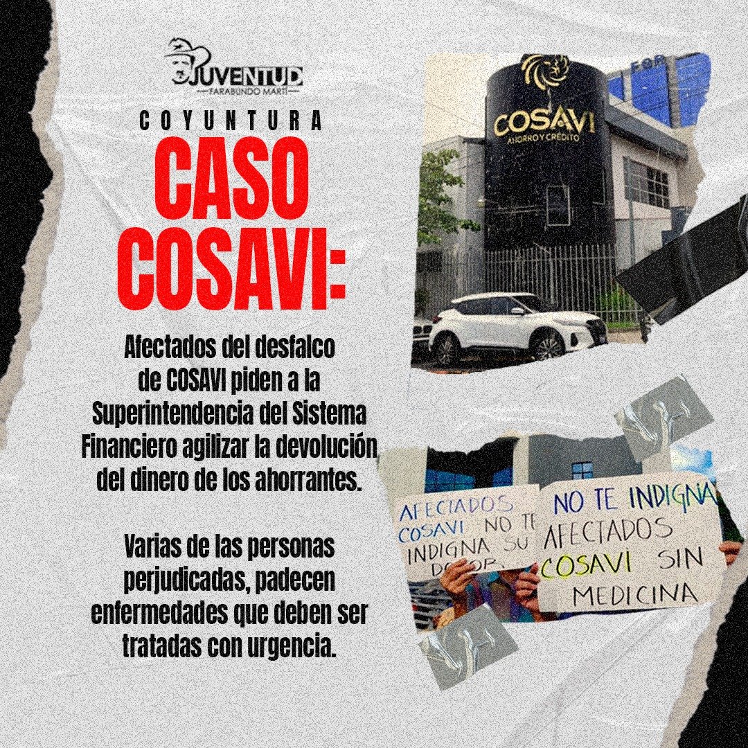 Caso #COSAVI

Afectados del desfalco de COSAVI piden a la Superintendencia del Sistema Financiero agilizar la devolución del  dinero de los ahorrantes.

Un hecho no borra otro.