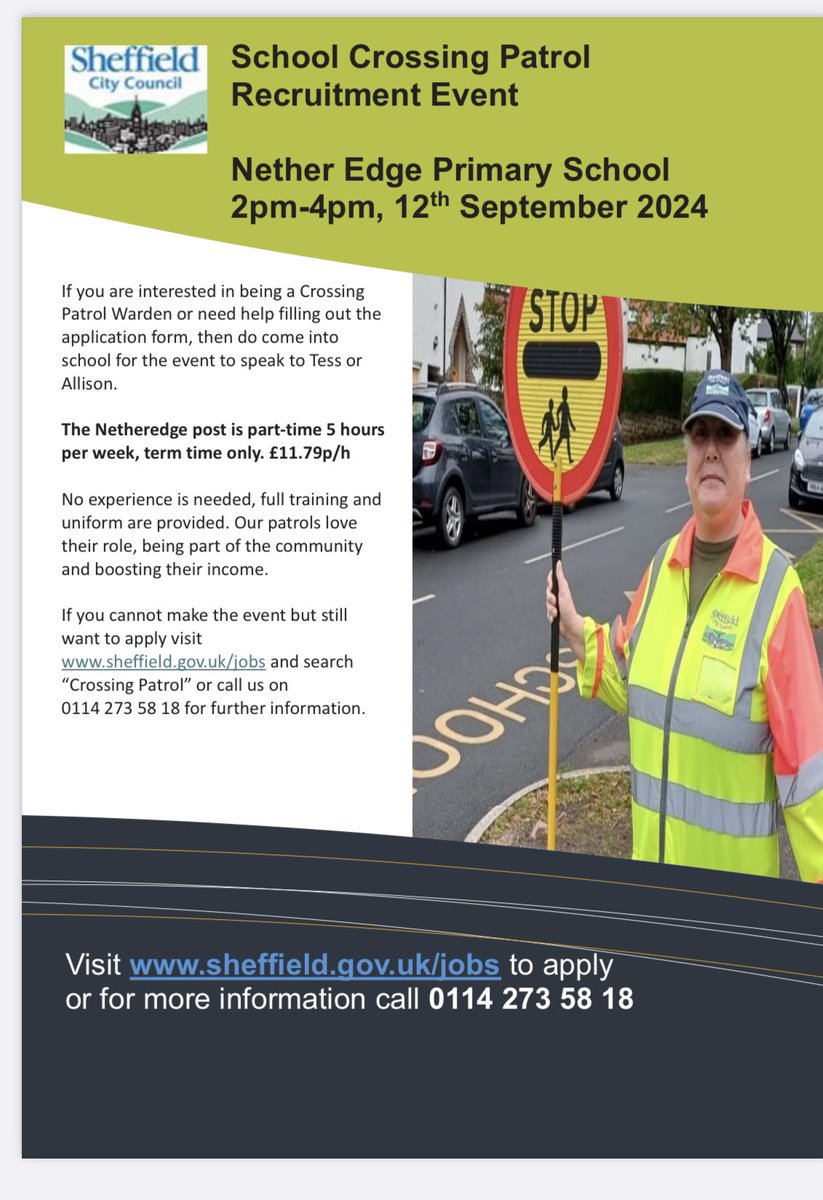 Nether Edge Primary School (@netheredgehead) on Twitter photo Why not come along to the recruitment event - Our children are looking for a new school crossing patrol warden to keep them safe on their way to and from school <a href="/SheffCouncil/">Sheffield City Council</a> <a href="/TeamModeshift/">Team Modeshift</a> <a href="/Abtisam_Mohamed/">Abtisam Mohamed</a> Why not come along to the recruitment event - Our children are looking for a new school crossing patrol warden to keep them safe on their way to and from school <a href="/SheffCouncil/">Sheffield City Council</a> <a href="/TeamModeshift/">Team Modeshift</a> <a href="/Abtisam_Mohamed/">Abtisam Mohamed</a>